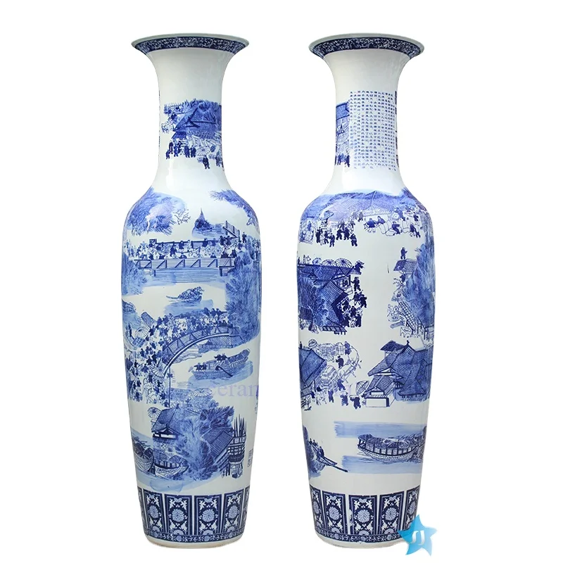 Винтажный античный китайский Ландшафтный дом MingQing ручная роспись пол керамический высокая ваза большой для офиса Декор