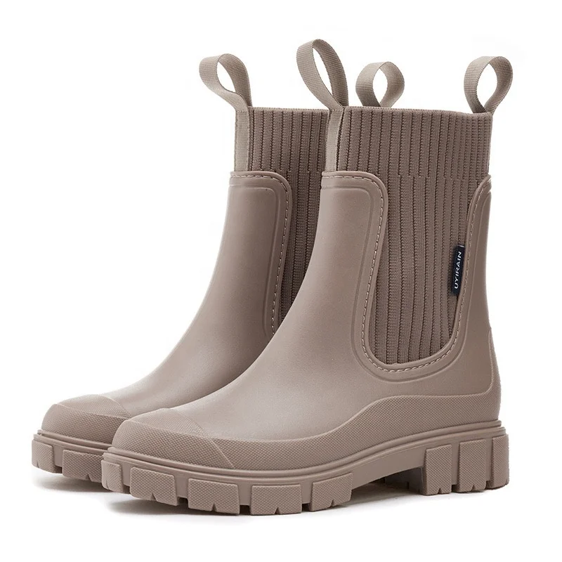 High-End Height Increasing Vogue Korea Style Rain Boot Round Toe City Walk Water Chunky Boots For Women