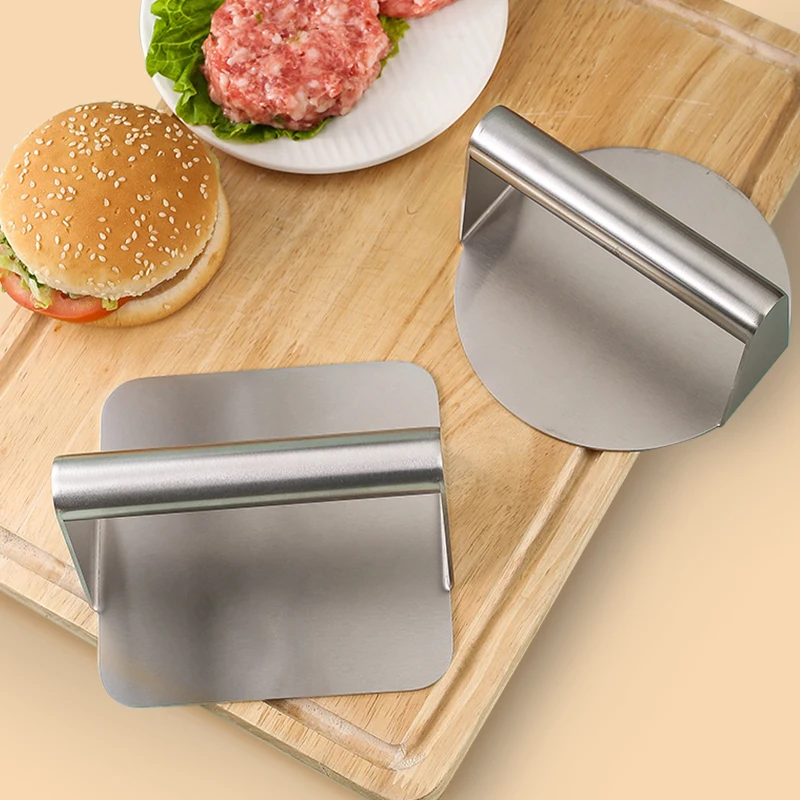 Silicone Stainless Steel Hamburger Meat Press Mold, Circular or Square Meat Patty Maker,  Teppanyaki Tool