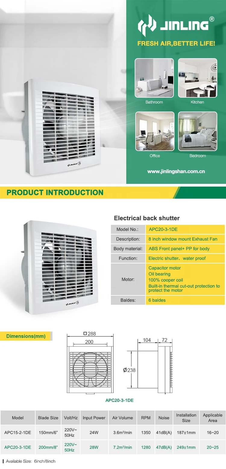 8-дюймовый оконный Домашний Вентилятор вентиляция для туалета вытяжной вентилятор