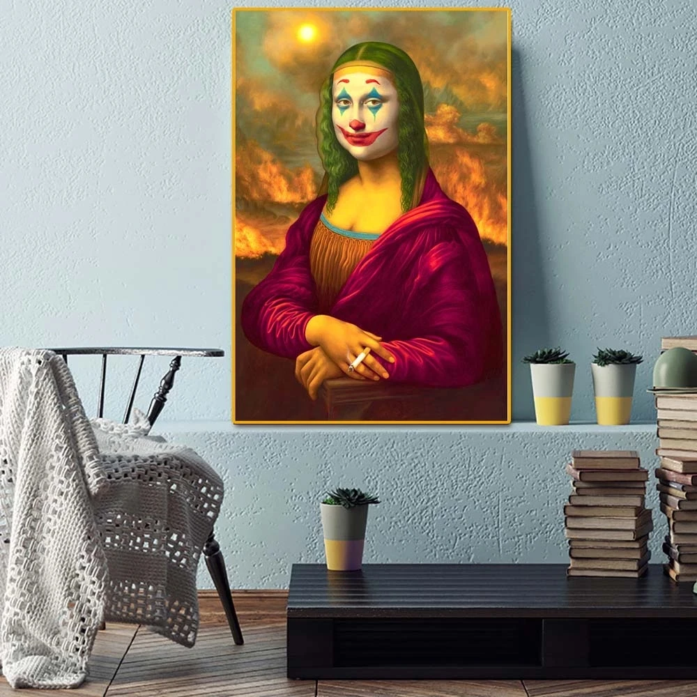
ZOOYA Funny Joker Mona Lisa Smoking Pop Art Canvas Painting Wall Canvas Poster Print Canvas Picture For Living Room Home Decora 