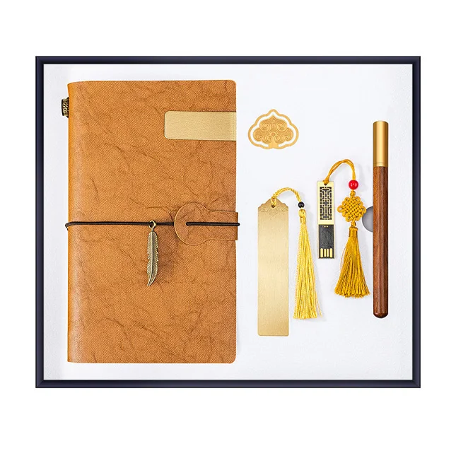 Chinese style corporate promotional gift set with notebook wood pen usb flash drive bookmark wholesale return gifts souvenirs