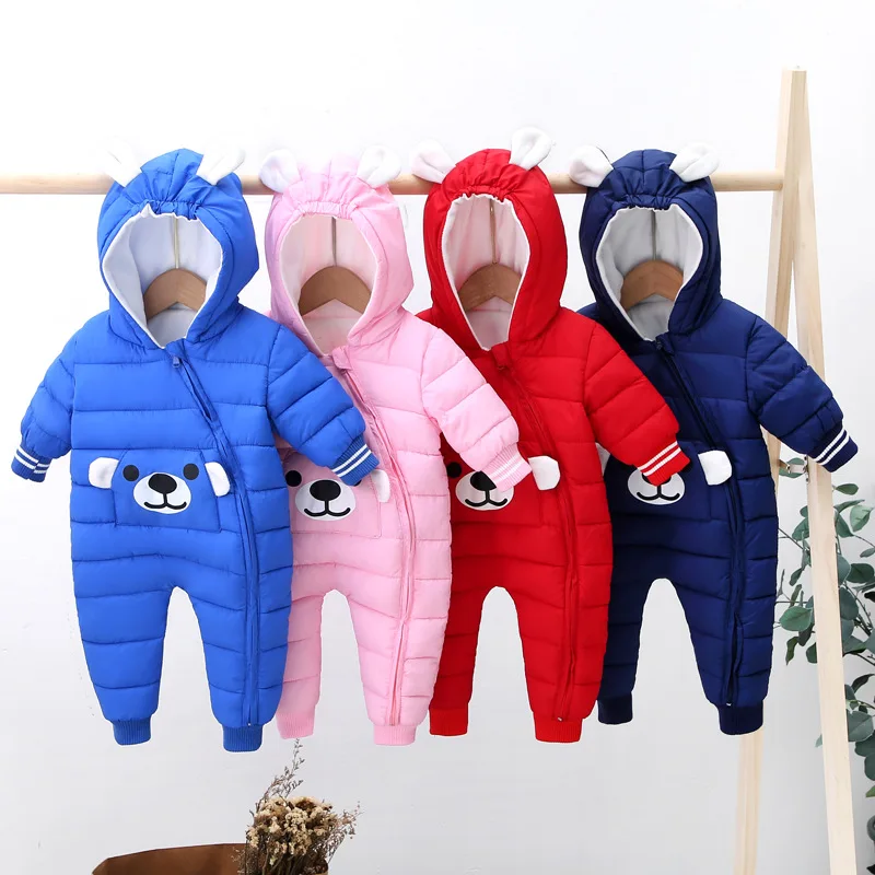 Baby jumpsuit winter padded warm newborn down cotton climbing suit plus velvet ha clothes go out to hold clothes