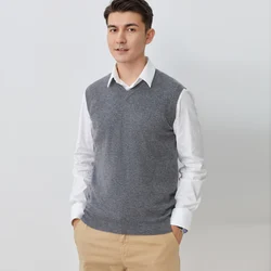 Man Knit Sweater Sleeveless vest 100%Cashmere Sweater GRAY Dark blue Match with shirt V-neck