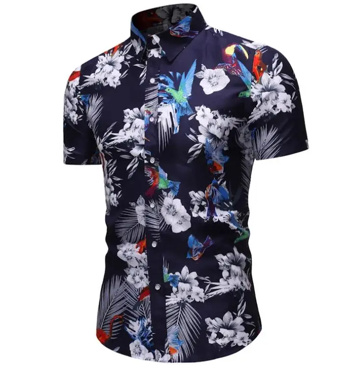 Летняя Мужская рубашка с цветочным принтом и коротким рукавом молодежная Модная Повседневная Гавайские пляжные Топы