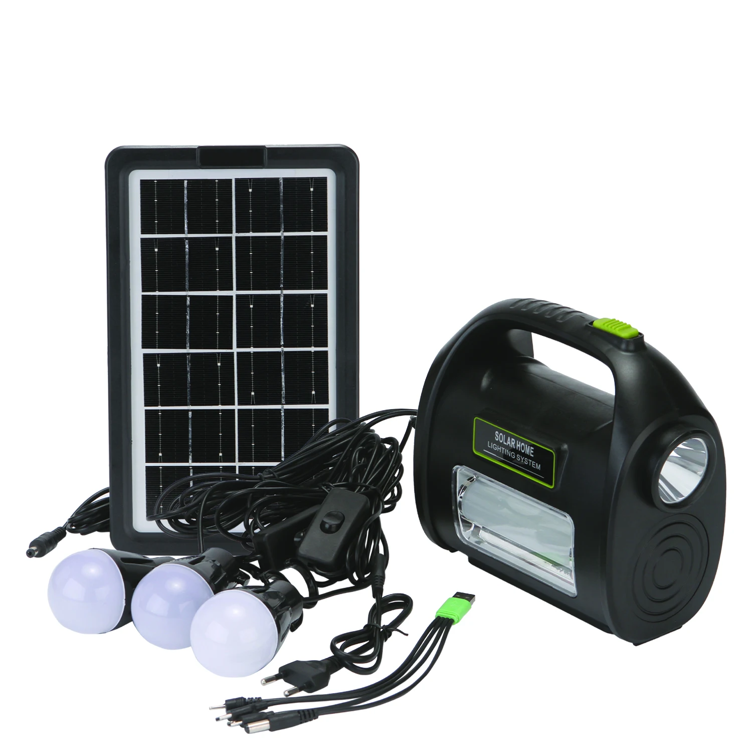 DT-9025  Portable solar lighting system with 3 bulbs and USB  function  rechargeable led emergency light