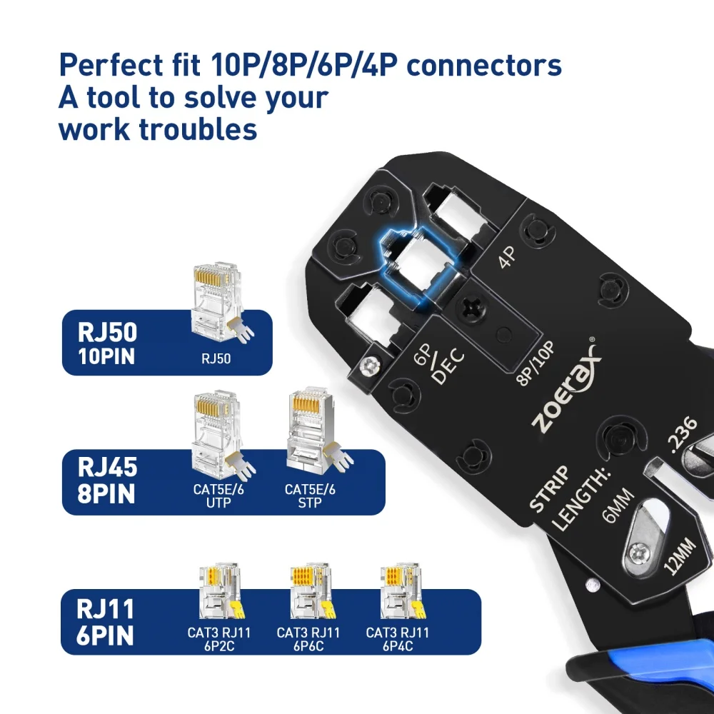 RJ11 RJ12 RJ45 RJ50 RJ45 Crimping Tool with Crimp Cut and Strip CAT6 8P 10P 6P 4C Network LAN Wire Crimp Tool Crimper Plier