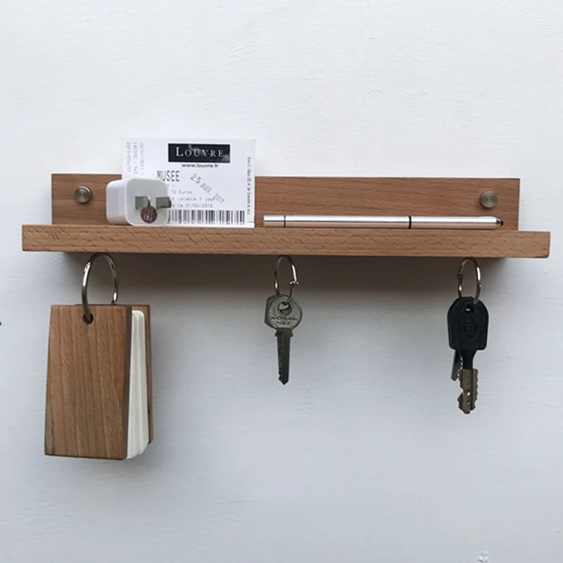 Wood Wall Mounted Magnetic Key Holders With Decorative Floating Shelve