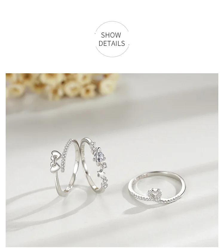 S925 silver ring female Japan and South Korea small fresh star star micro set closed ring small design INS Bracelet