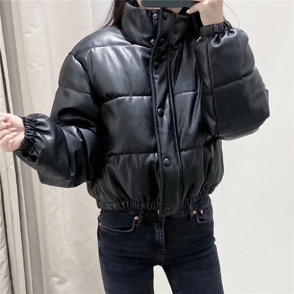 2020 Winter Fashion Warm Cropped Puffer Jacket For Women   leather jacket women spring womens fur and leather jacket coat