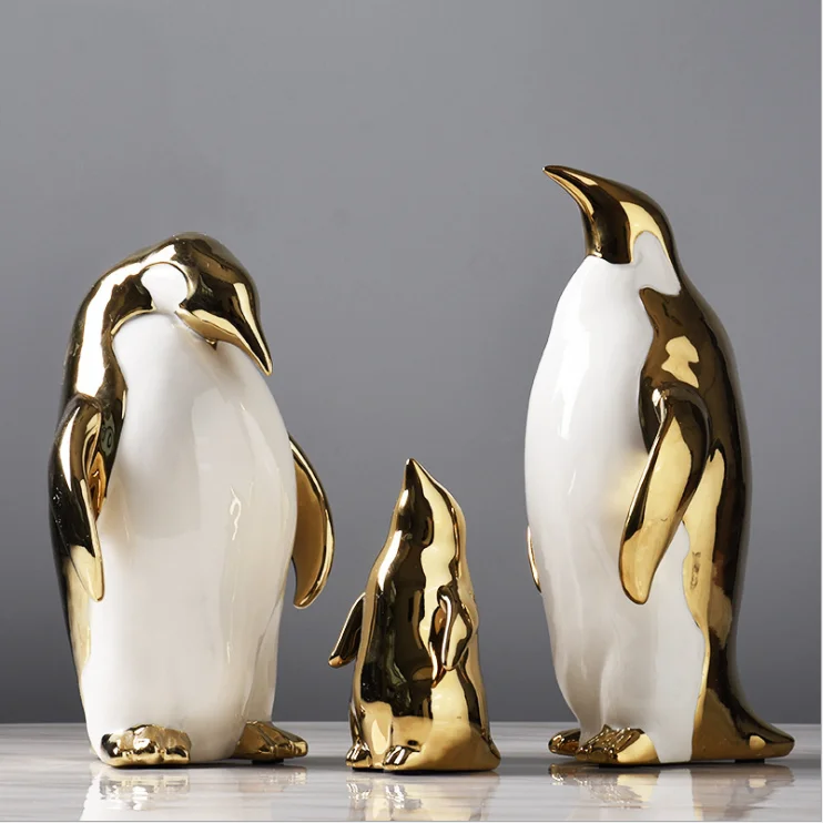 
New Design Desktop Home Decor Gift Handmade Golden Nordic Style Penguin Ceramic Ornaments Arts and Craft 
