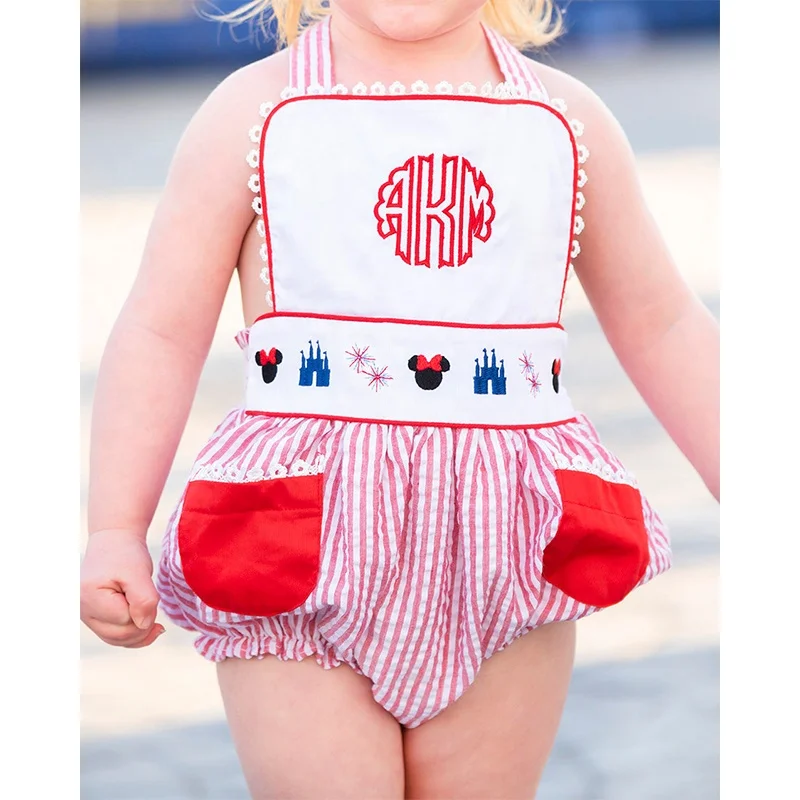Magical Mouse Red Seersucker Sun Bubble 100% cotton Baby Girls Sunsuit