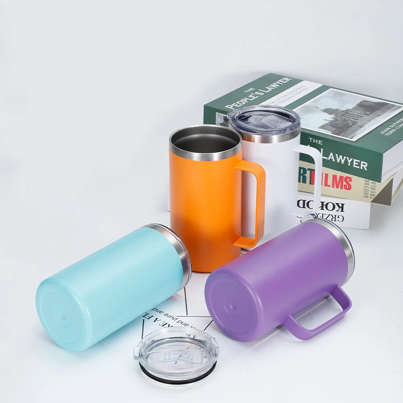 
Кружка с ручкой 24 унции внутри и снаружи, кружка из нержавеющей стали 304, автомобильная кружка, вакуумная Изолированная чашка 