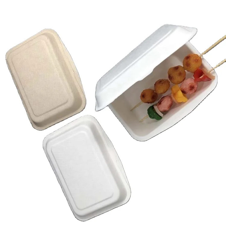 Biodegradable sugarcane clamshell box disposable dinnerware sets  take away food  container lunch box