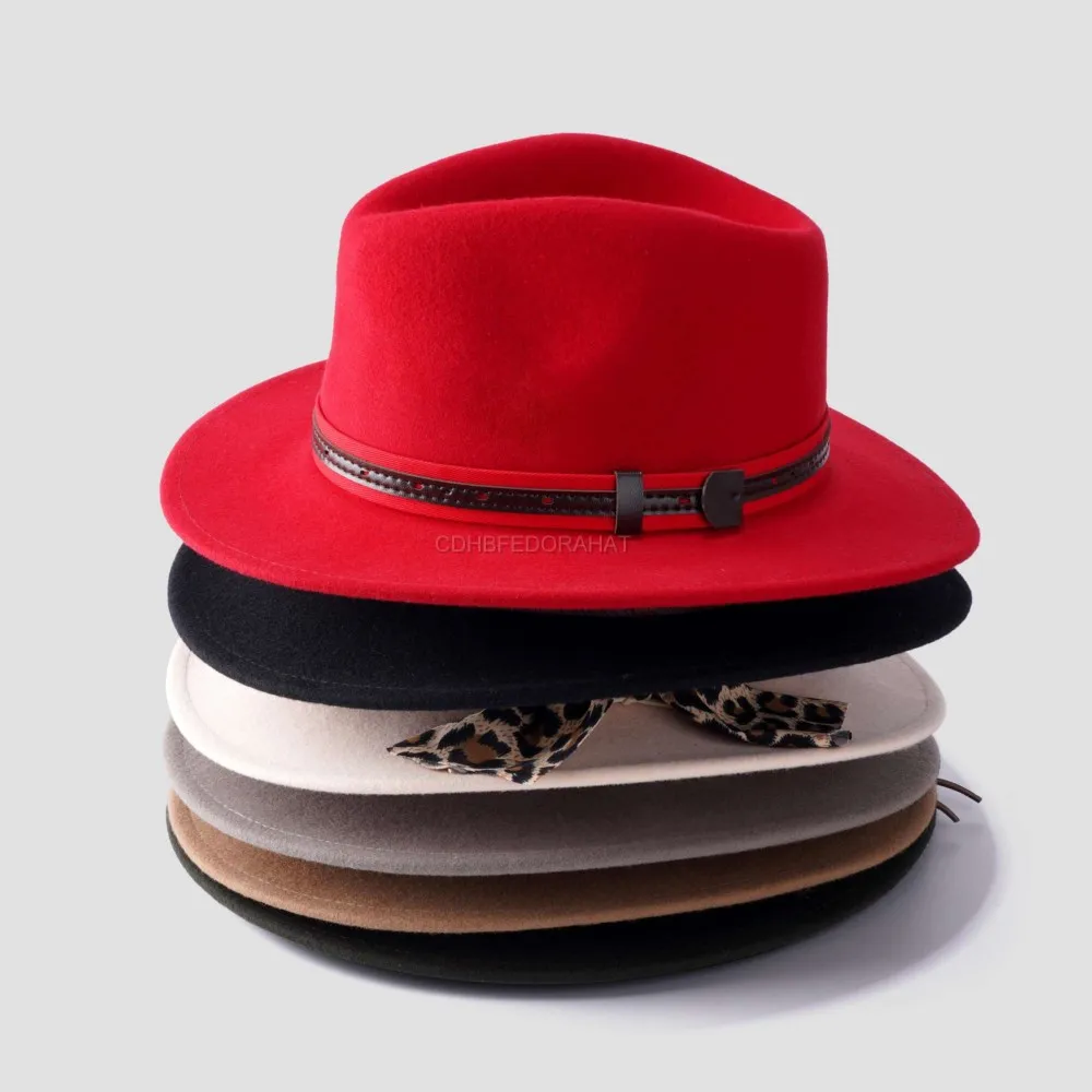 Wholesale 100% wool gentleman trendy multiple sizes color panama fedora hat with belts unisex