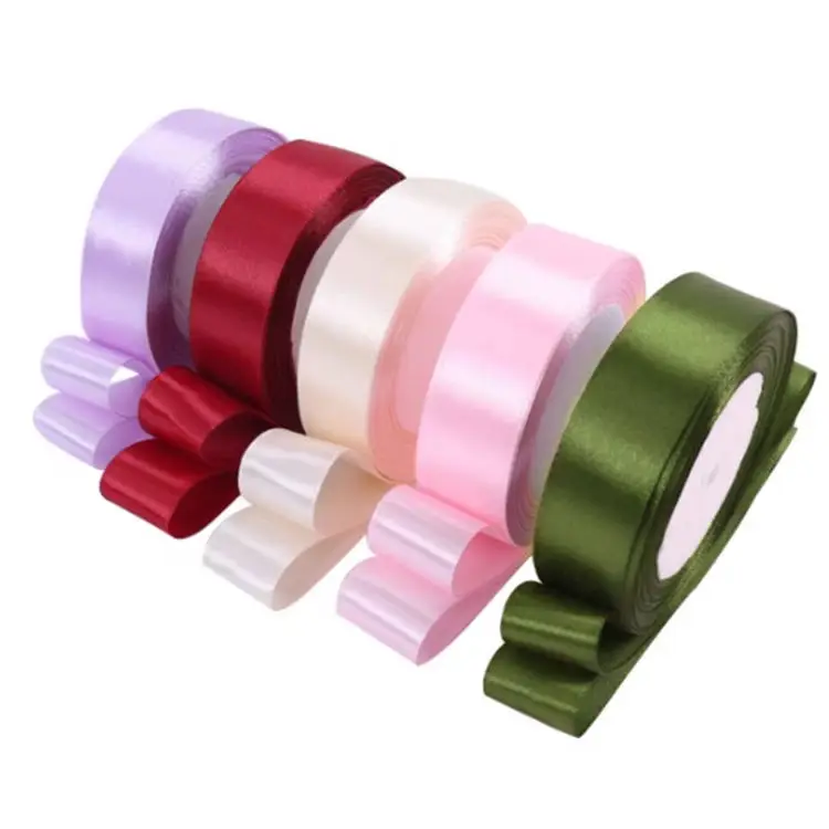 Customized Printed Logo Polyester Ribbon Solid Color Polyester Satin Roll Ribbons For Gift Wrap