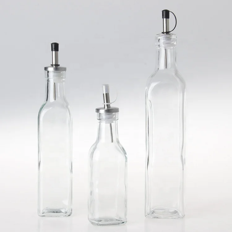 250ml 500ml 750ml Empty Square Kitchen Containers Vinegar Hot Sauce Olive Oil Glass Bottles with Spout