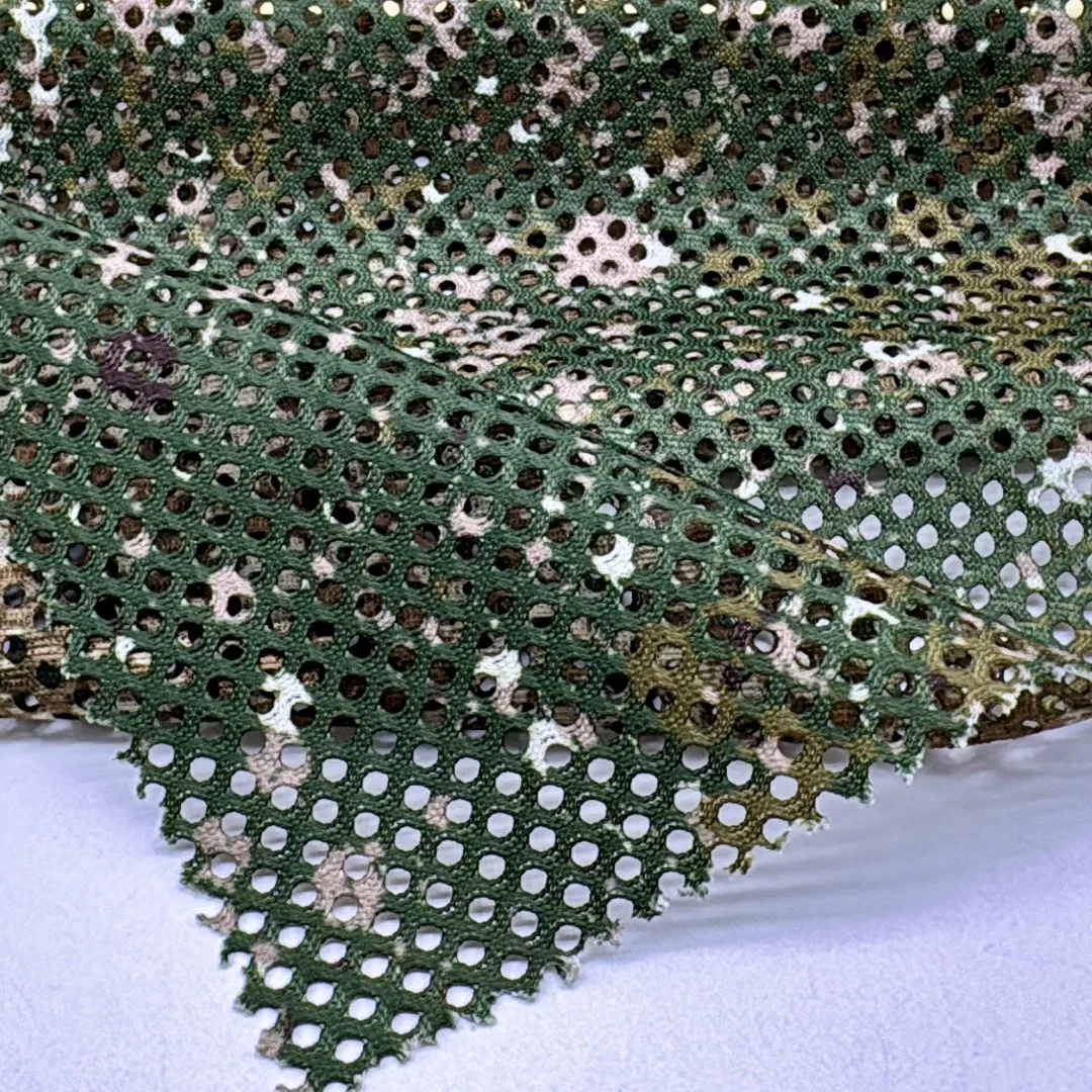 100% Polyester Customized 220GSM Camouflage Hunting Outdoor Scarf Breathable Mesh Fabric  Security Personnel Knitted Stretch