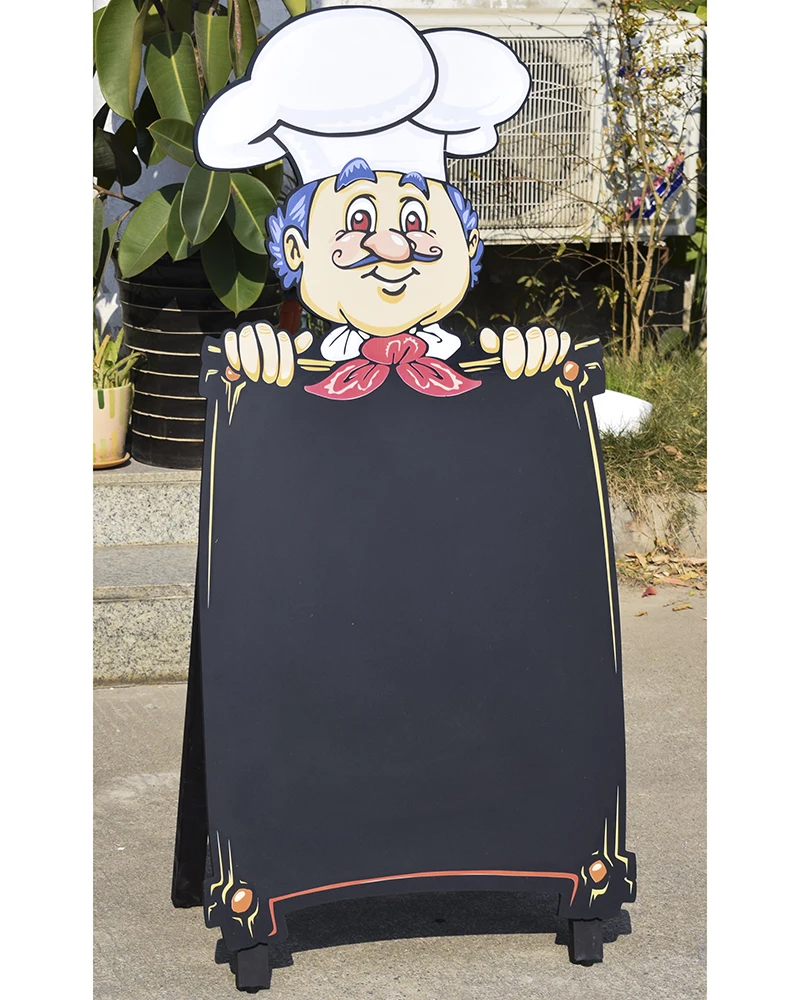 Floor standing chef shape blackboard for chalk and marker pen writing