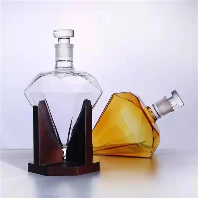 750ml 1000ml Clear Unique High Borosilicate Liquor Wine Diamond Shape Whiskey Bottle Glass With Cork