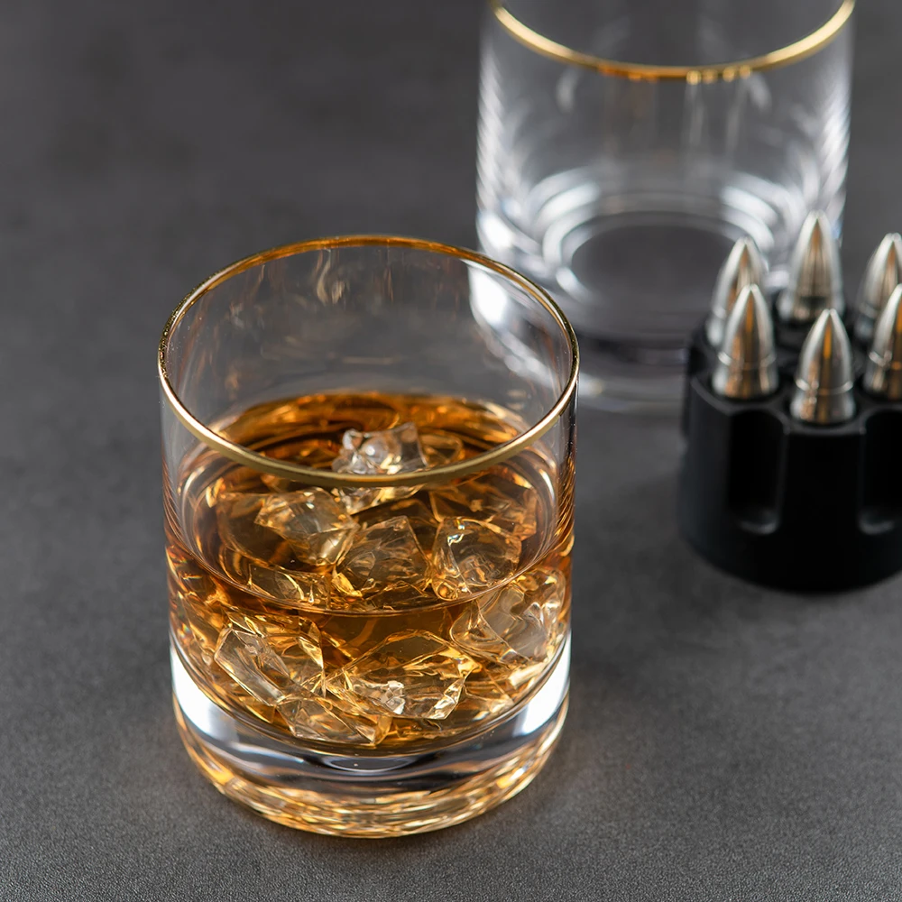 High Quality various style Luxury Custom Crystal Gold Rim Lead Free Handmade Round Whiskey Glass with gold sides