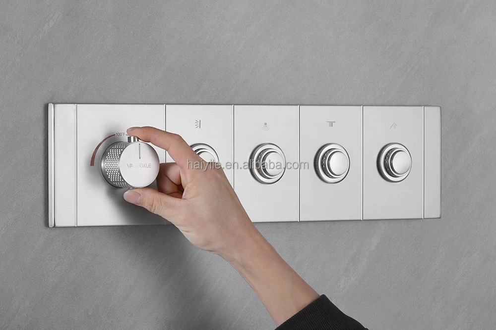 Hidden all-copper chrome four-function thermostatic shower switch, ceramic spool, temperature control, water flow control