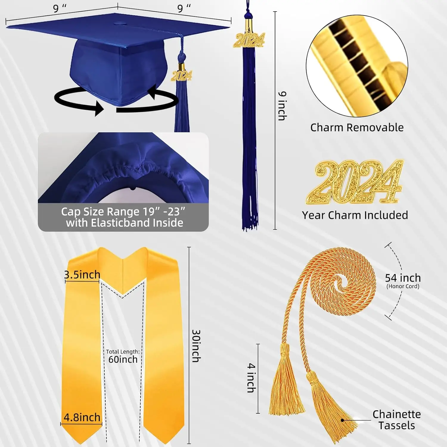 Wholesale 4 Pcs 2025 Unisex Bachelor Graduation Matte Gown Cap Tassel Stole Set Honor Cord 2024 Charm for Graduation