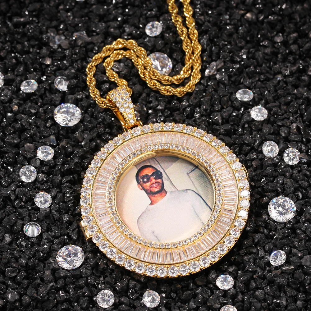 UWIN Baguette CZ Round Photo Pendant Circle Iced Out Picture Memory Pendant Rapper Jewelries Wholesale Price
