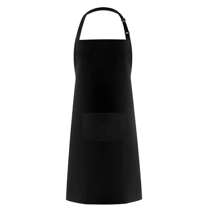 Adjustable Bib Apron Thicker Polyester Waterdrop Resistant with Pockets Black Cooking Kitchen Uniform Aprons for Women Men