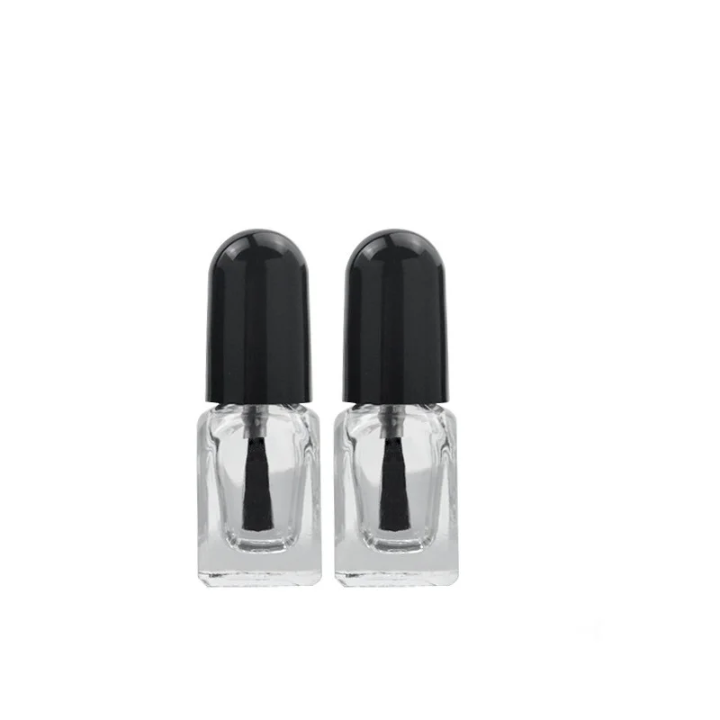 Transparent Square Vial 2ML 3 Black Lid Small Mini Empty Makeup Packaging Nail Oil Polish Enamel Glass Bottle With Brush