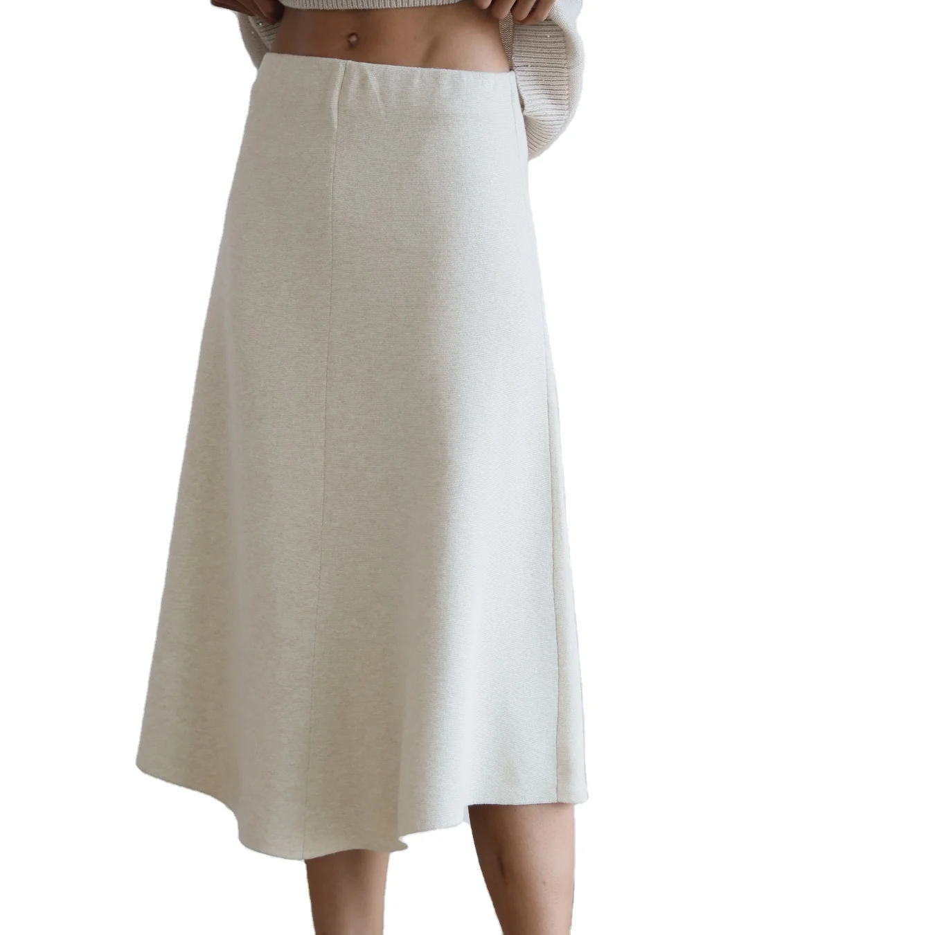 FYB Custom  pure solid color spring summer knitted skirt fancy design fancy women long Skirt