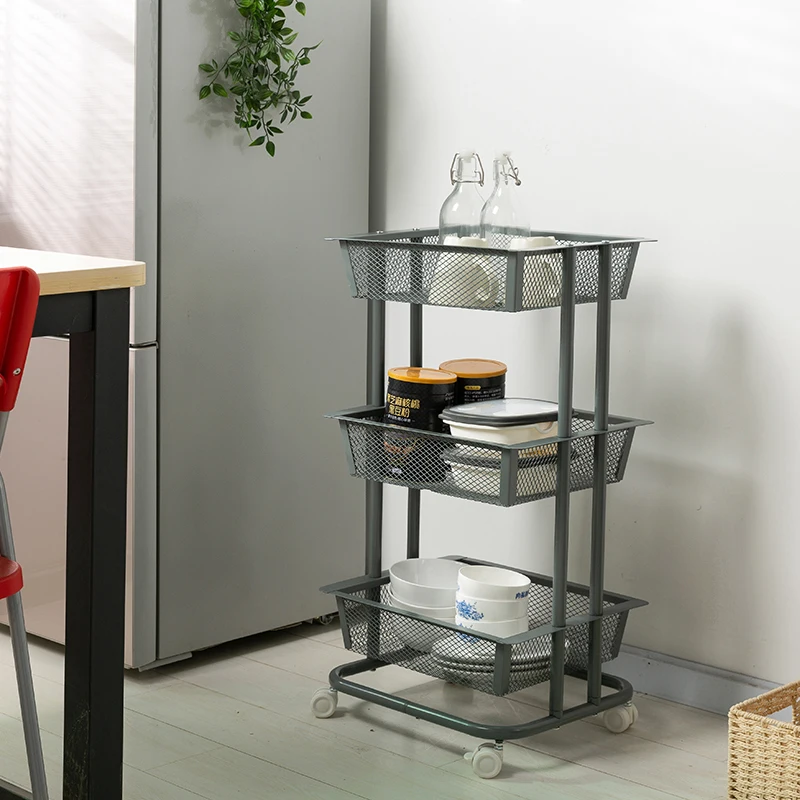 3 Tier Fruit And Vegetable Mesh Basket Cart Rack,Modern Kitchen Trolley