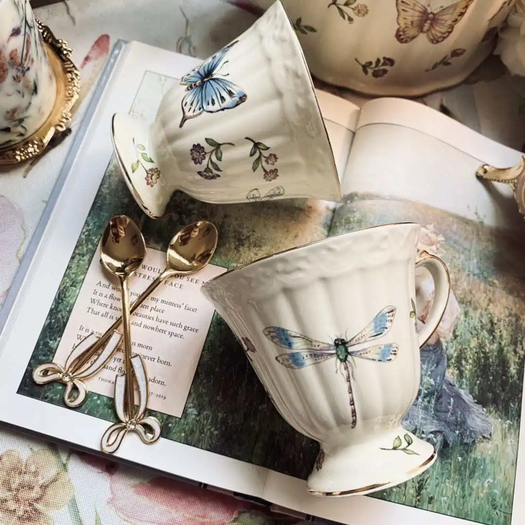 QIAN HU English Vintage Hand Painting Porcelain Coffee Teapot Palace Style Kettle Afternoon Tea Cup Set