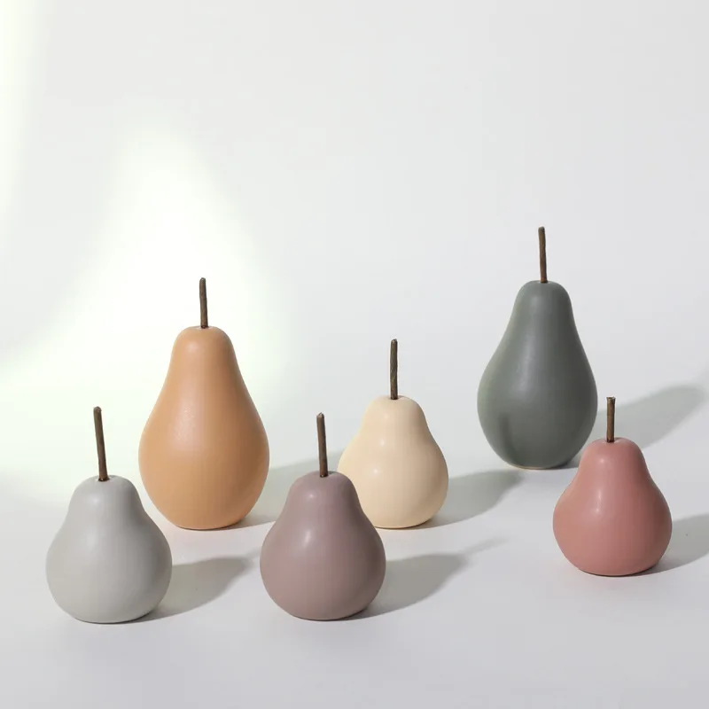 Nordic ins style small fresh ceramic pear ornaments home accessories creative living room office ceramic fruit decorations