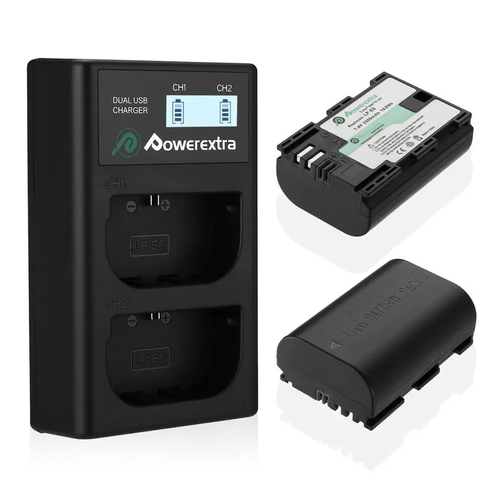 Powerextra Высокое качество батареи для камеры Lpe6 Lp-E6 и ЖК-дисплей Usb зарядное