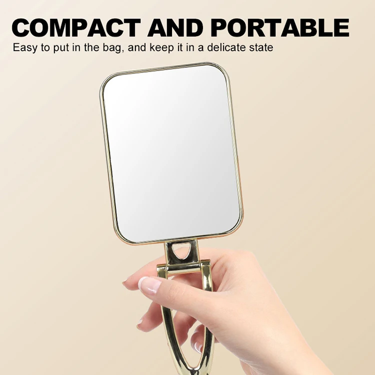 manufacturer custom private label rectangle gold handheld mirror handle multifunction foldable makeup mirror