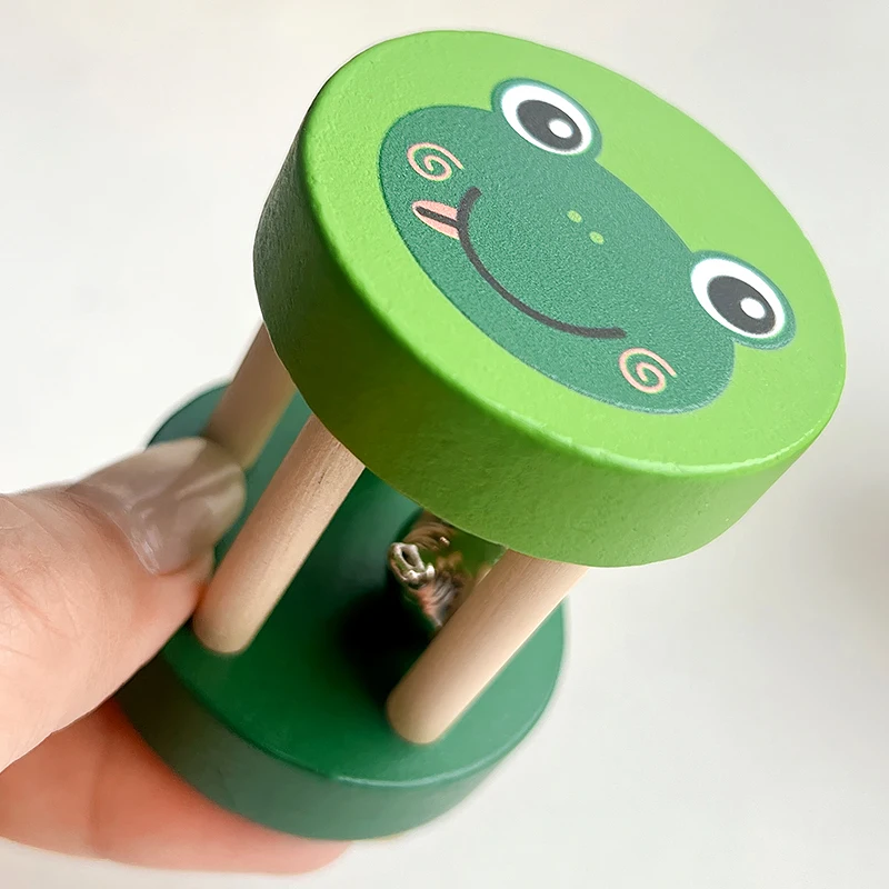 Montessori Baby Musical Instruments Wooden Colorful Cylinder Rolling Drum Rattle Hand Clappers Learning Toys For Infant