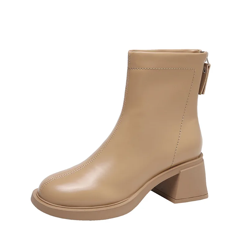 New hot selling fashion trend French style short boots and ankle boots thick heels thick soled boots white high heels wholesale