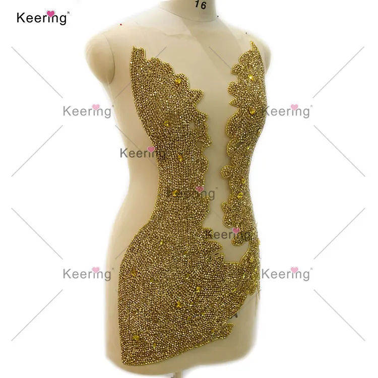 Manufacturer sexy diamond crystal rhinestone applique sew on dance  evening gowns for prom dress WDP-425