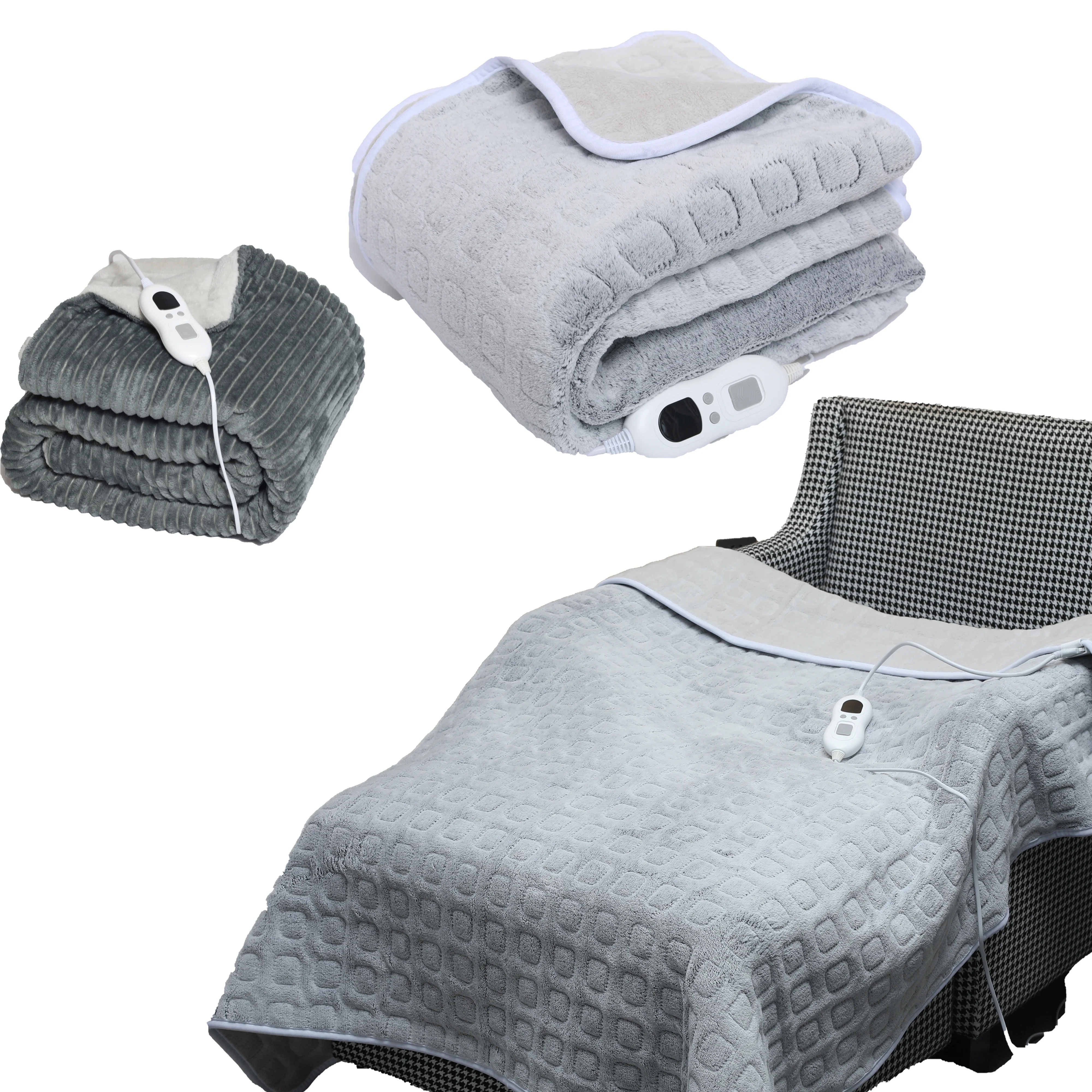 Christmas Gift Machine WashableSoft Ribbed Fleece 3 Heat Levels 8 Hours Auto Shut-Off Fast Heating Electric  Blanket For Home