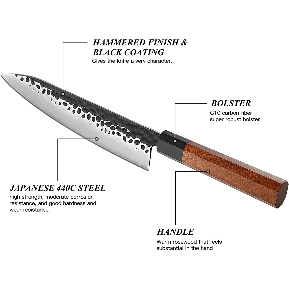 8-дюймовый профессиональный нож для шеф-повара Santoku Высокоуглеродистый кованый кухонный деревянная Подарочная коробка японская сталь 440C приготовления пищи