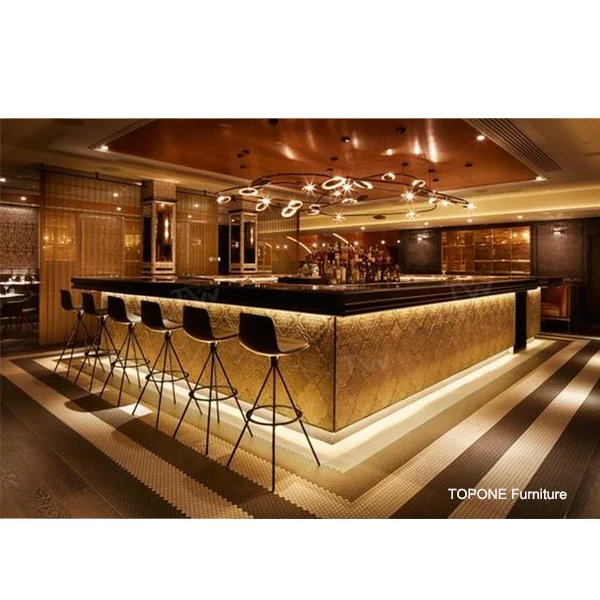 U shape Gold and Black Nightclub Commercial Bar Counter