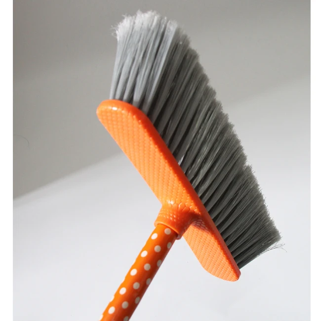 Indian Style Broom Mop with PVC Coated Wooden Stick  for Home Use  Broom Head Made PET  Straight Cut Bottom End Available Colors