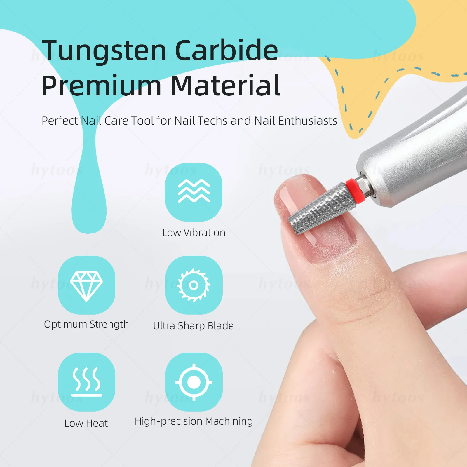 HYTOOS Flat Top 5 in 1 Nail Drill Bits Cross Teeth Carbide Tapered Nail Bit Remove Gel Electric Drills File Manicure Accessories