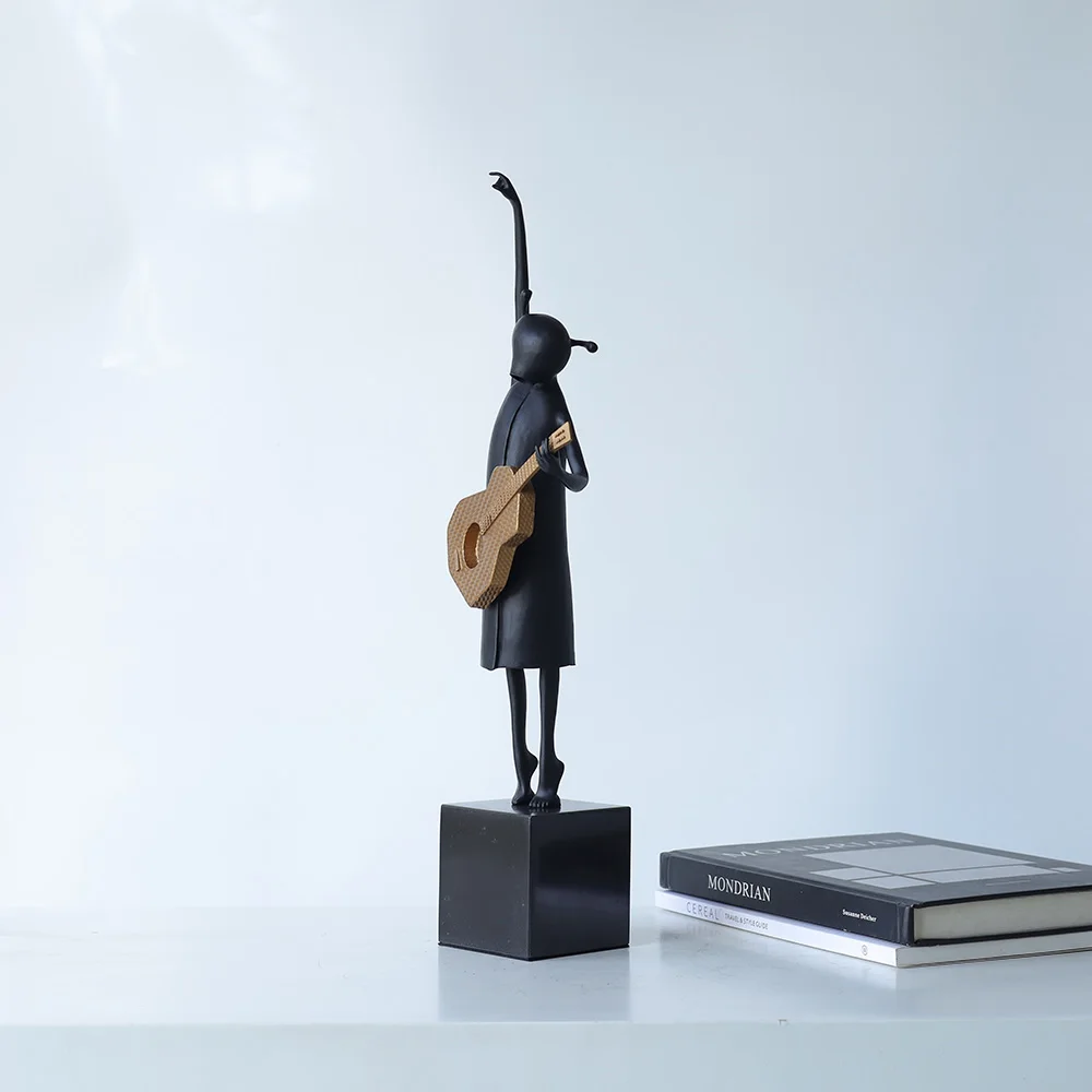 Modern art home decor cast iron antique sculpture Music Guitar abstract decorative desktop statue figure