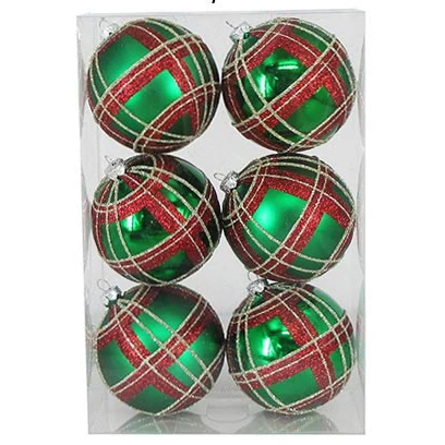 6PCS shatterproof plastic ornament handmade printing custom christmas ball 8cm for festival xmas decoration