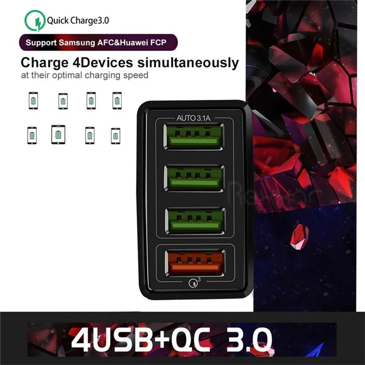 QC 3.0 30W Fast Charger 4 USB Phone Charge 3.1A Wall Charger Universal Travel Adapter US/ EU Charger for Xiaomi Huawei 3 USB