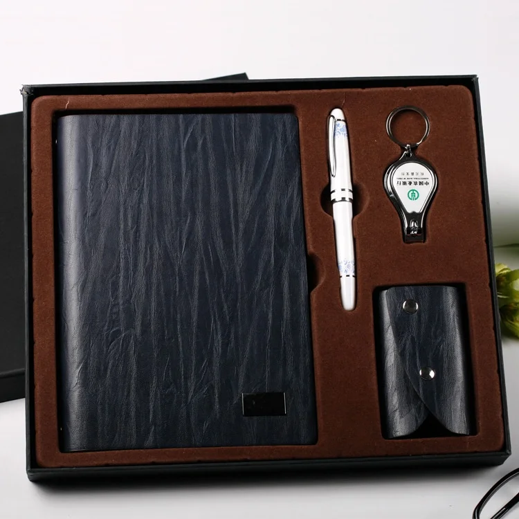 New Model Promotional Logo Printed business gift sets notebook Car Keychain Name Card Holder Souvenir Pen Notebook