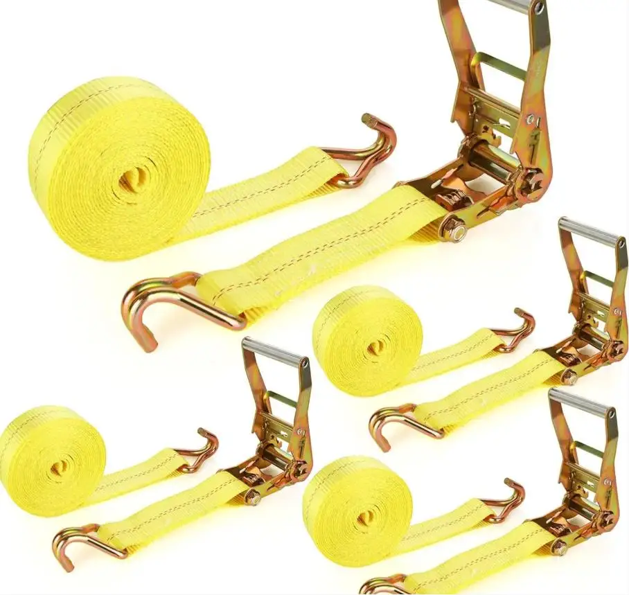Wholesale 50 mm Polyester Ratchet Tie Down Straps with Double J Hook Webbing Belts for Straps Truck Loading Belt