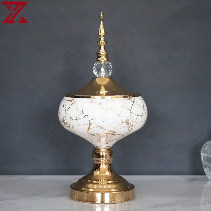 hot selling glass interior decoration set white gold decal ornaments home decoration for gift crafts